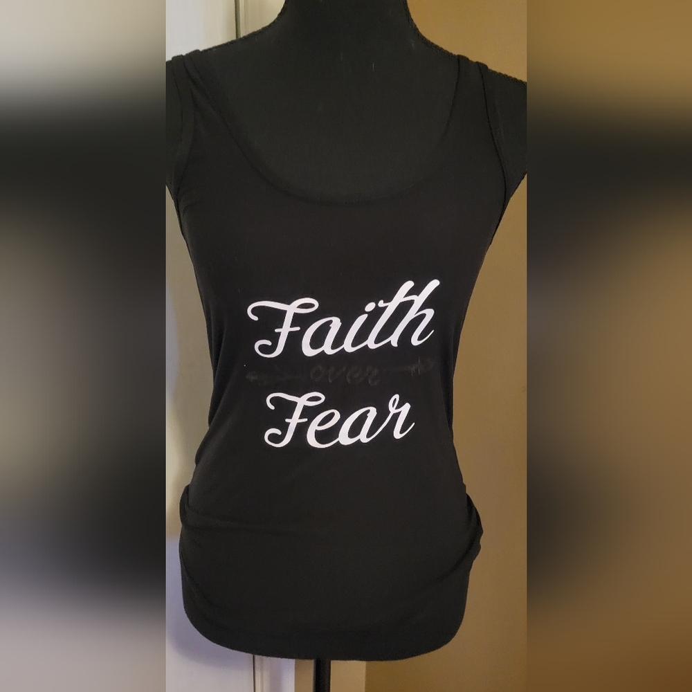 No Boundaries "Faith Over Fear" Black Tank, Size 7-9